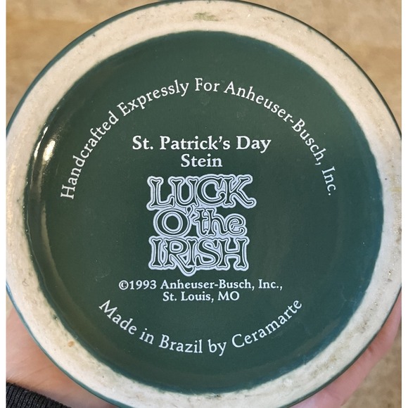 Budweiser Luck O' The Irish Stein Ceramic Made by Ceramarte 1993‎ Brazil - Picture 7 of 9